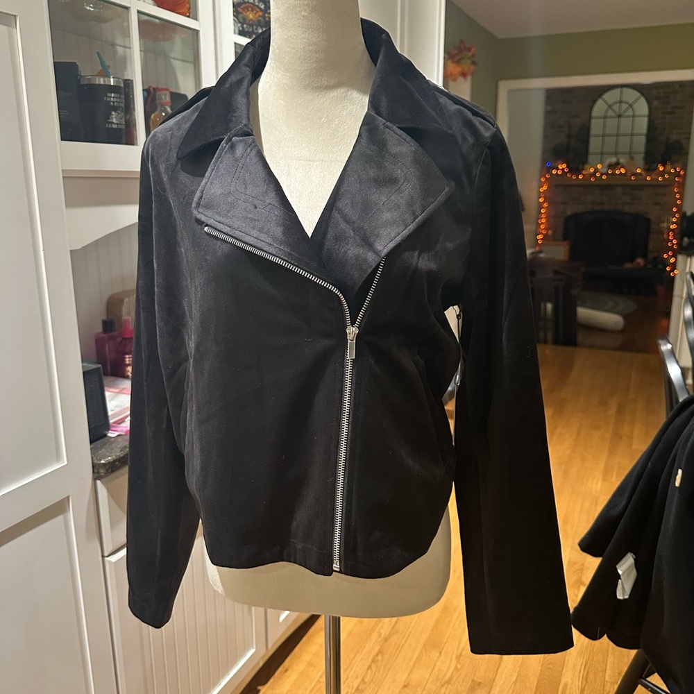 LC Lauren Conrad Black faux suede moto Jacket